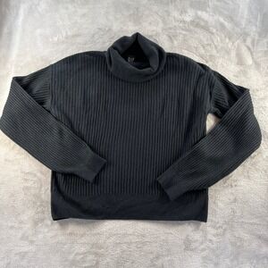 GAP Women's Tall S Black Ribbed Turtleneck Sweater Minimalist Classic Staple